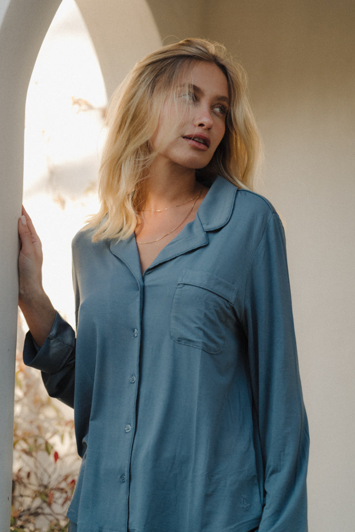 BAMBOO LONG SLEEVE LOUNGE SET - SLATE BLUE